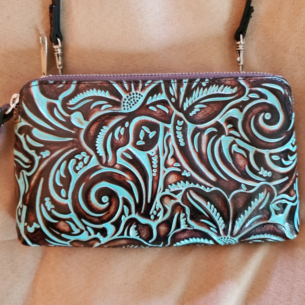 Patricia Nash Leather Turquoise Crossbody